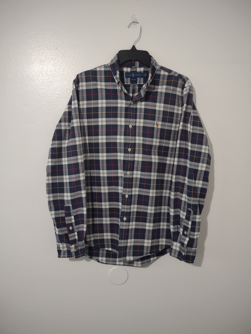 Ralph Lauren Men’s Navy Plaid Button-Down Shirt Size M *Distressed Wear
